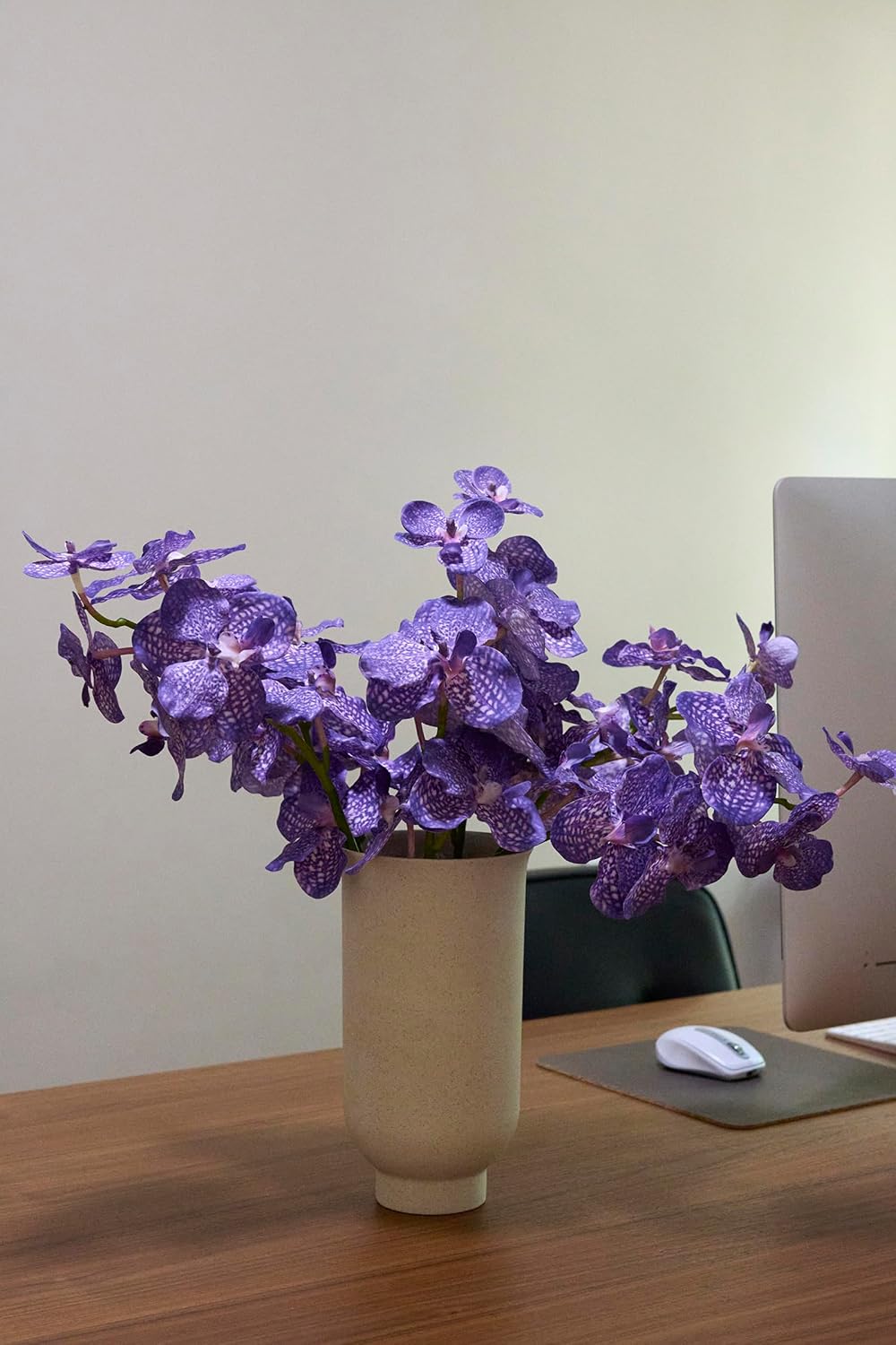 Purple Faux Vanda Orchid, Real Touch Artificial Flowers, 23.6" Faux Orchid Flowers Purple 7 Blooms for Home & Office Decor (3PCS,Deep Purple)
