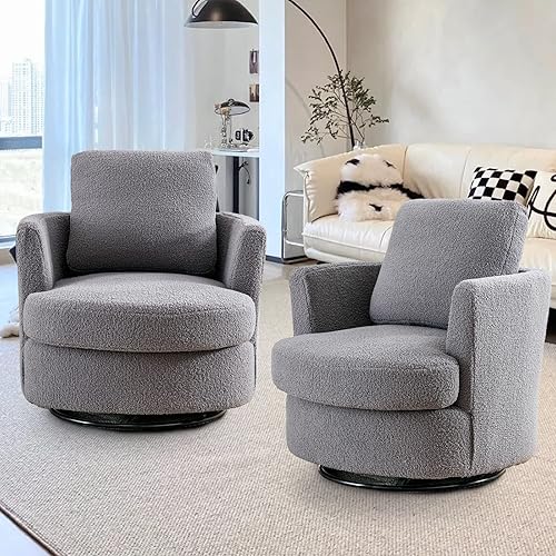 Miniatura 30 de Silla giratoria decorativa, sillas giratorias redondas de felpilla de 31.9 pulgadas de ancho para sala de estar, cómoda y moderna silla giratoria de