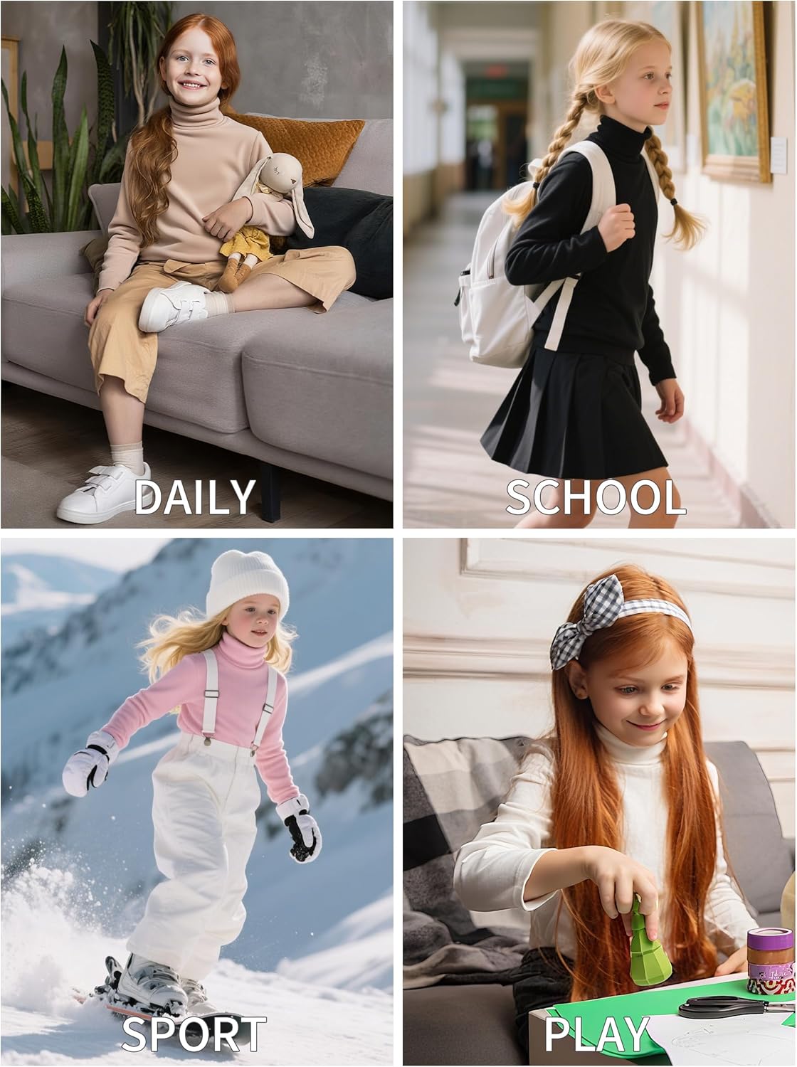 Dreammonkey Girls Long Sleeve Turtleneck T-Shirt Kids Basic High Neck Casual Tee Tops | Size 4-13 - Image 5