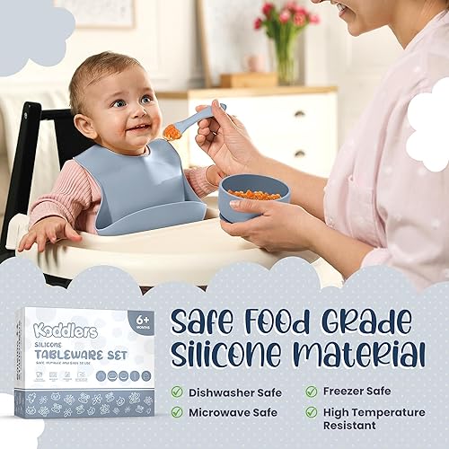 Miniatura 3 de Juego de alimentación de silicona para bebés, suministros de destete para bebés, juego de platos y cuencos de succión para bebés, cucharas de