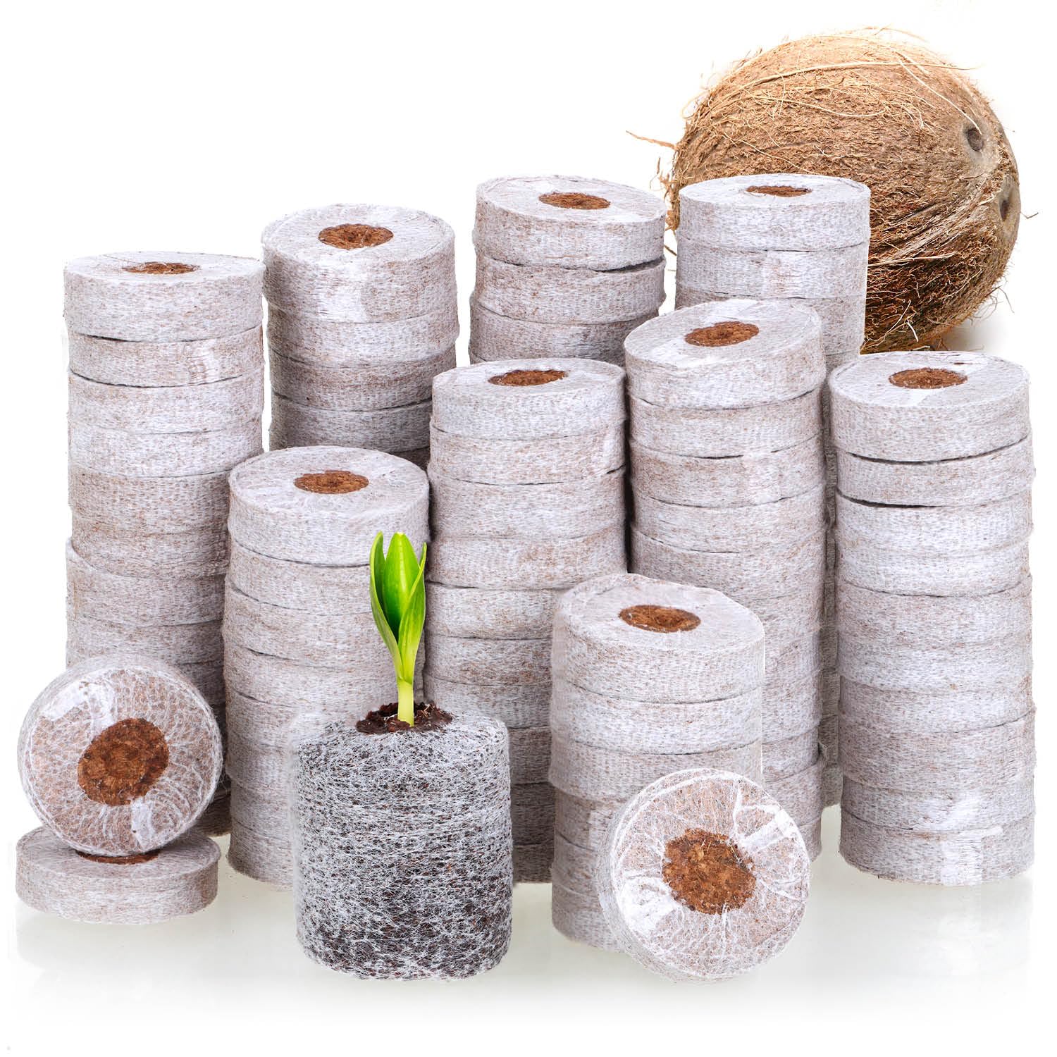 Dischetti Di Cocco Per Semina - 125 Pezzi, Terriccio Senza Torba Per Piante, Orto E Piante Grasse - Foto 2