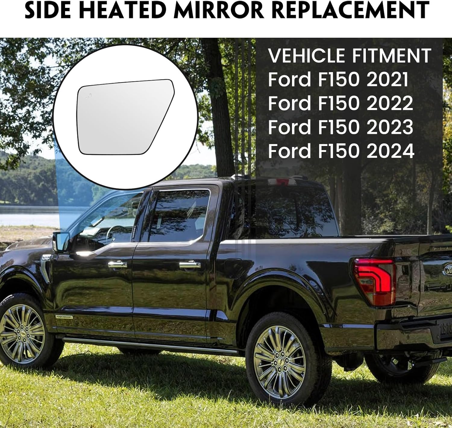 Heated Mirror Glass Replacement Compatible with Ford F150 2021-2024