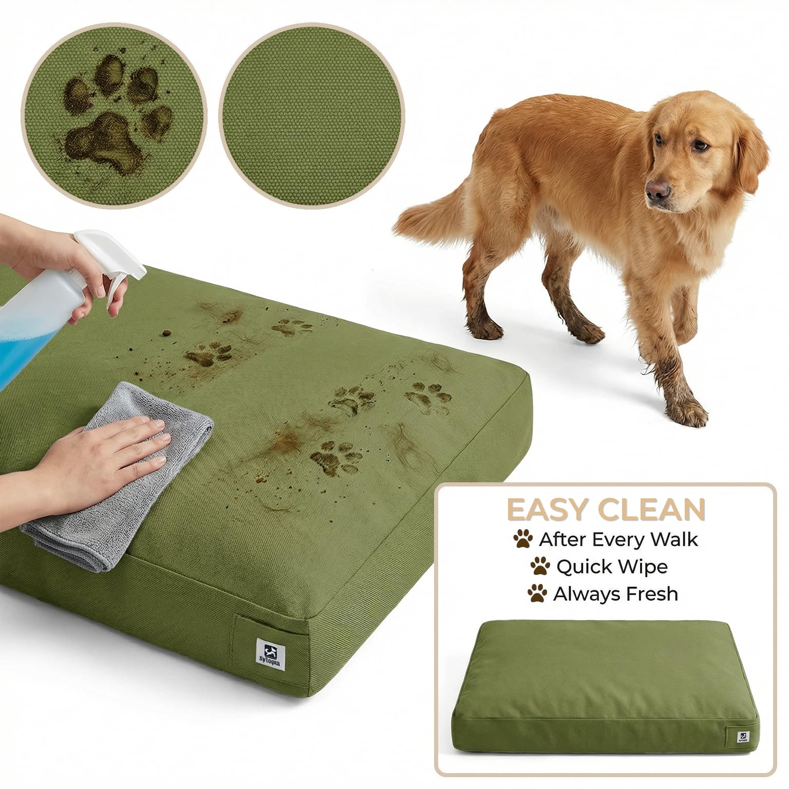 Sytopia 36 Inch Waterproof Canvas Outdoor Dog Bed for Large and Medium Dogs, Washable Removable Cover, Indoor Outdoor Patio Pet Pad, Dark Grey - image 4