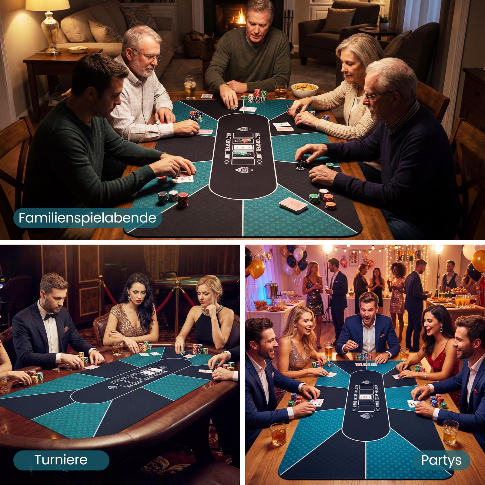 COSTWAY Pokermatte 179 x 89 cm, Texas Hold'em Pokertisch-Auflage rutschfest und wasserfest, Pokerauflage für bis zu 10 Spieler, inkl. Tragetasche, Poker Matte für Casino, Blackjack