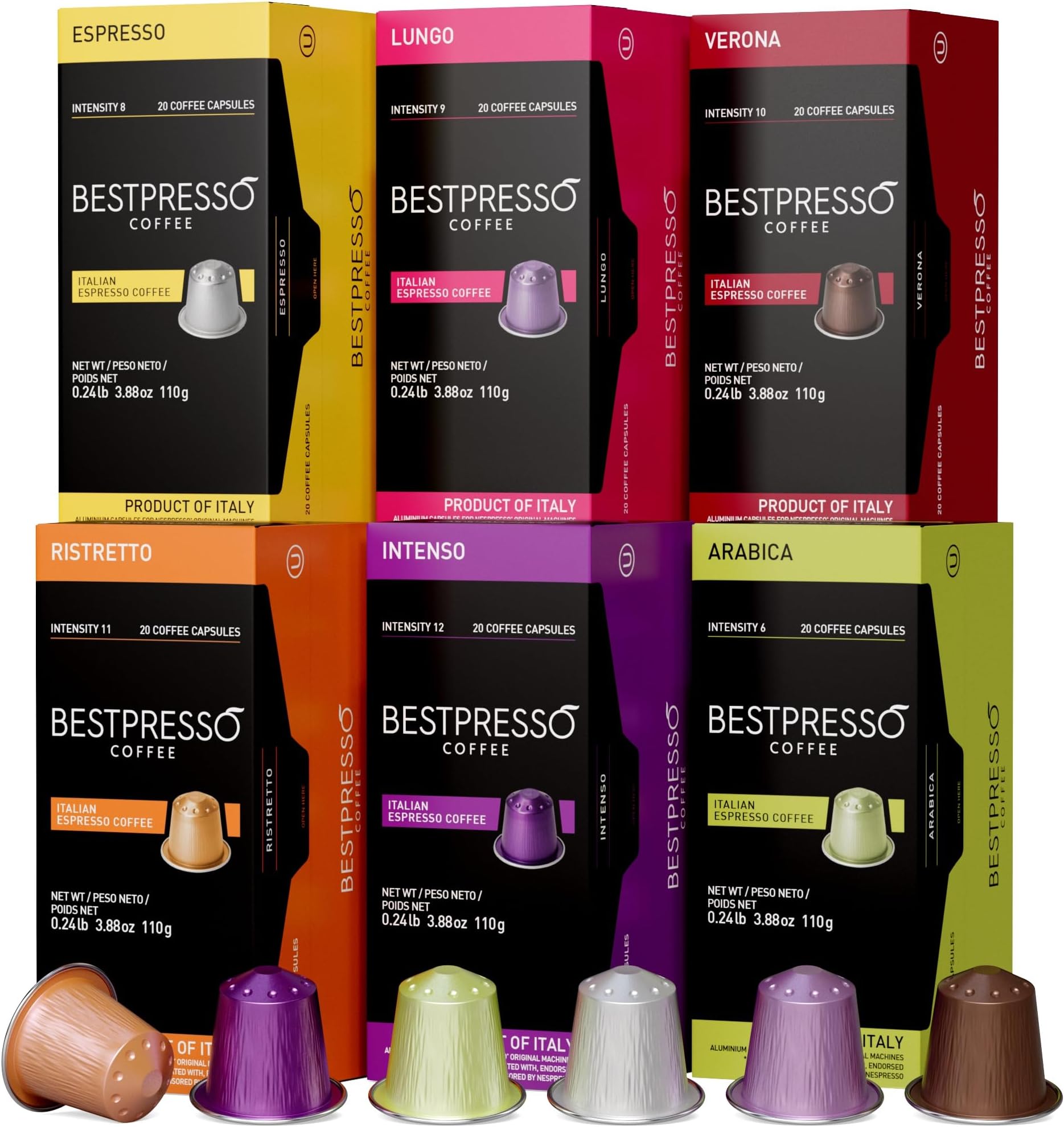 Bestpresso Coffee for Nespresso OriginalLine Machine 120 pods Certified Genuine Espresso Variety Pack, Pods Compatible with Nespresso OriginalLine 141