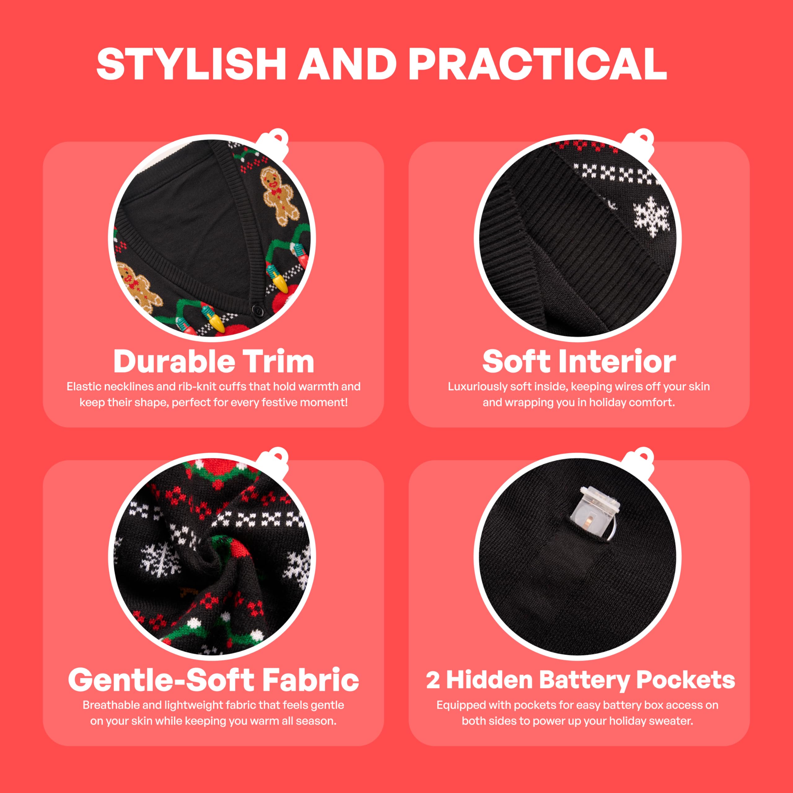 Giggling Getup Suéteres feos de Navidad para hombre, suéter feo divertido con luz para hombre, suéter cárdigan para hombre