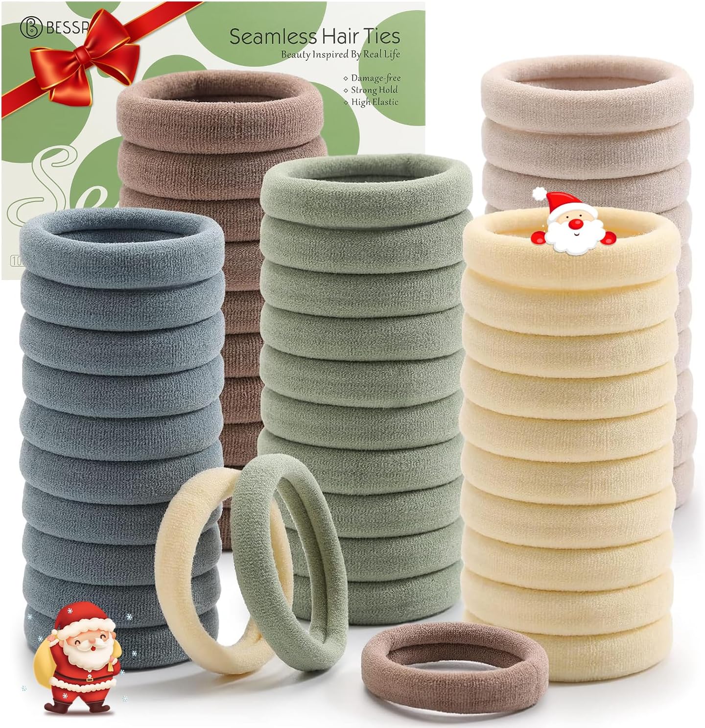 100 Pcs Thick Seamless Hair Ties, Ponytail Holders Hair Accessories No Damage for Thick Hair (Light Theme Colors)