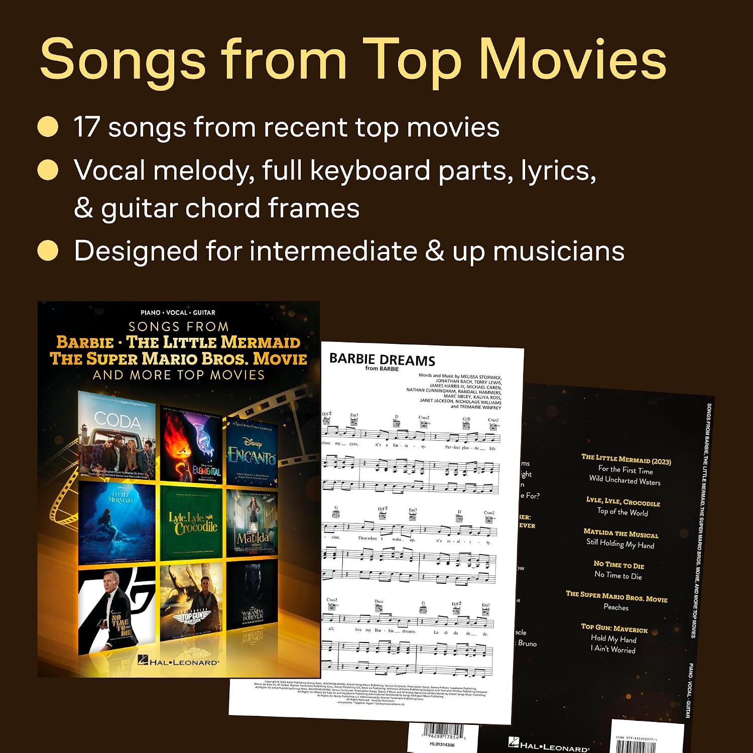 Songs from Barbie, The Little Mermaid, The Super Mario Bros. Movie, and More Top Movies - Piano/Vocal/Guitar Arrangements