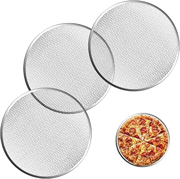 3 Pcs 12 Inch Pizza Screen, Aluminum Alloy Round Pizza Pan for Oven Nonstick Pizza Mesh Baking Tray, Seamless Rim Pizza Making Net for BBQ Home Kitchen Restaurant Supplies