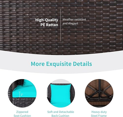 Miniatura 7 de RELAX4LIFE - Columpio de mimbre de 2 asientos, con dos cadenas de acero sólido de 7.9 pies, cómodos cojines de respaldo y asiento, para pórtico