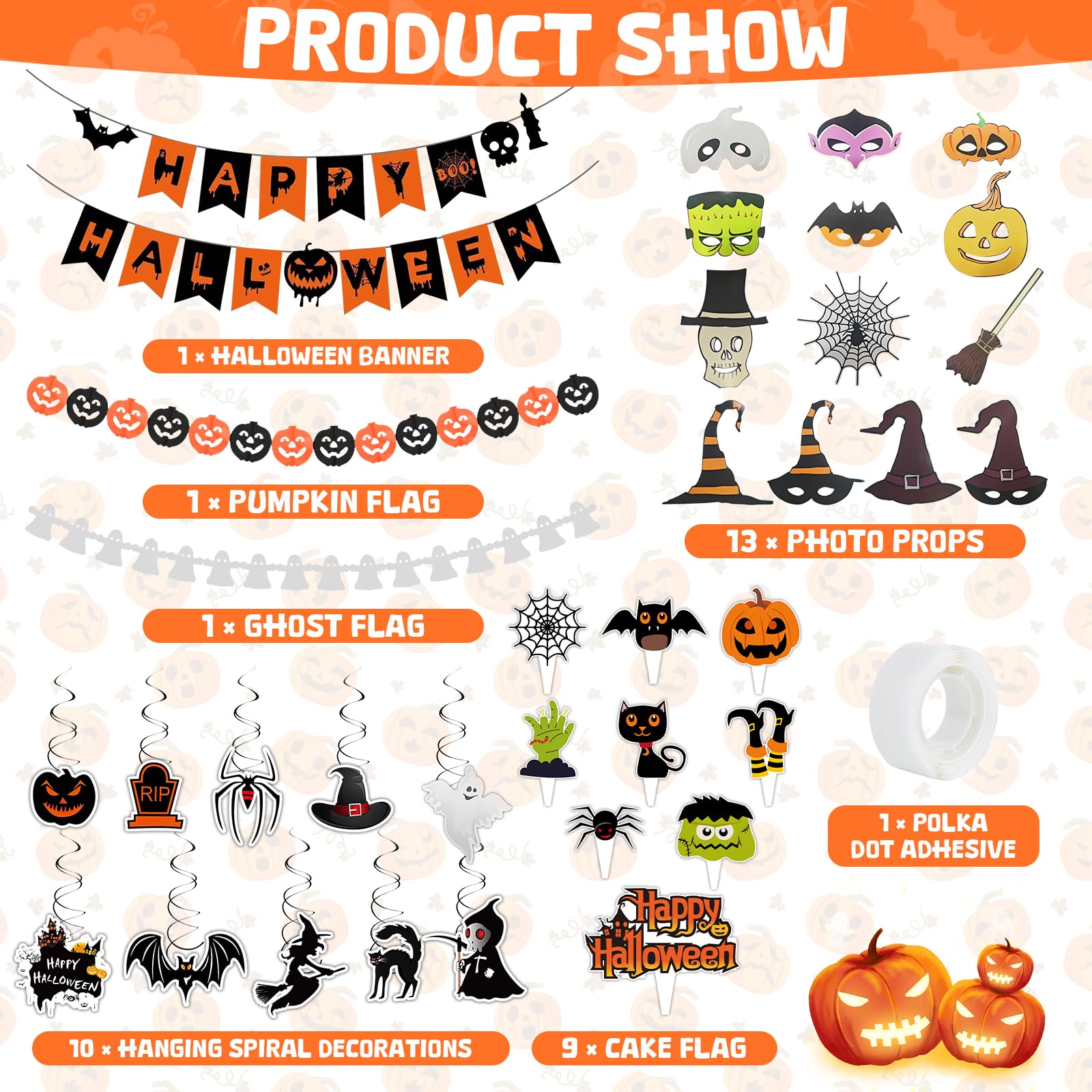 Halloween Deko Set Mit 31 Teilen – Girlanden, Ballons, Fotorequisiten Für Gruselpartys
