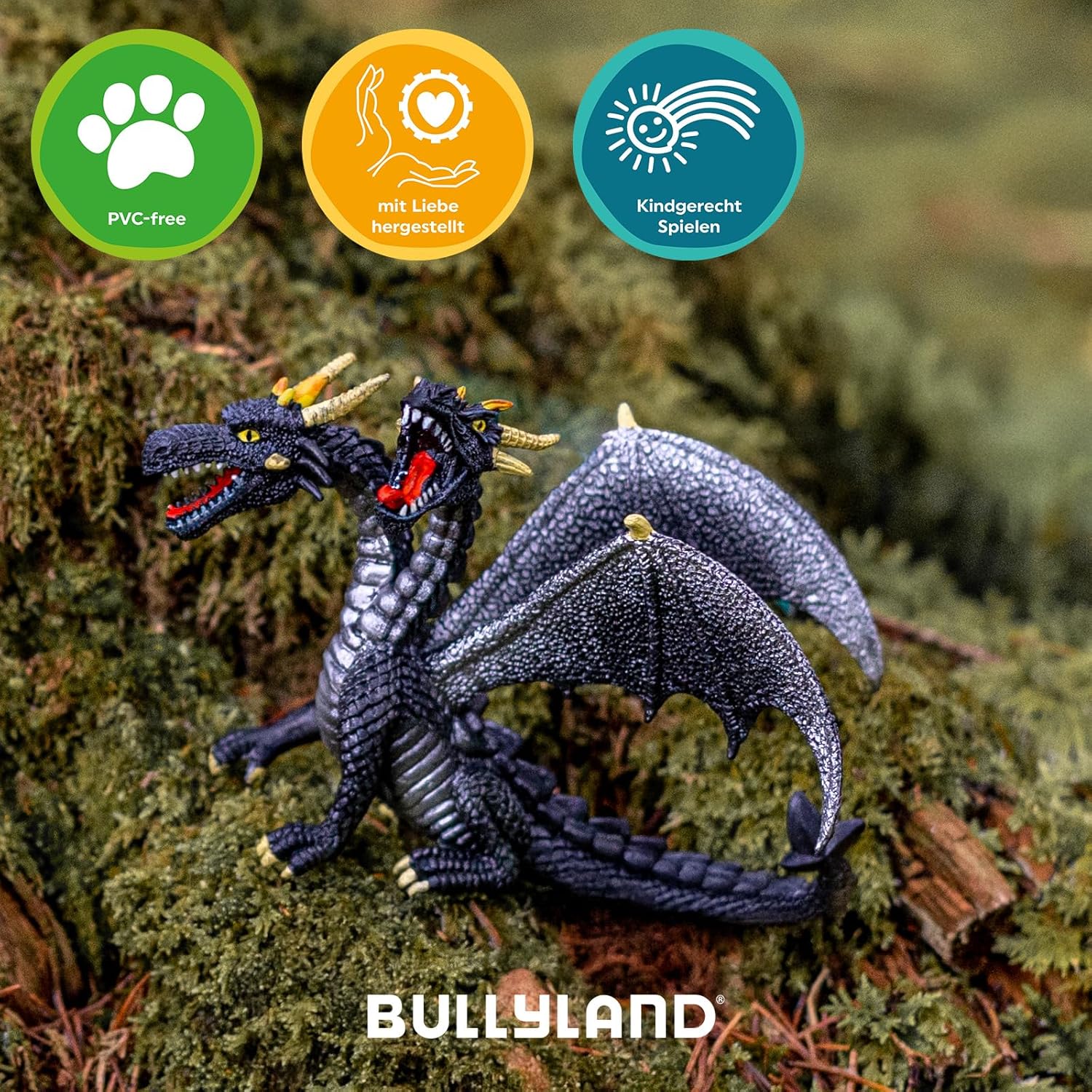 Bullyland Dragon with Two Heads in Black Action Figure