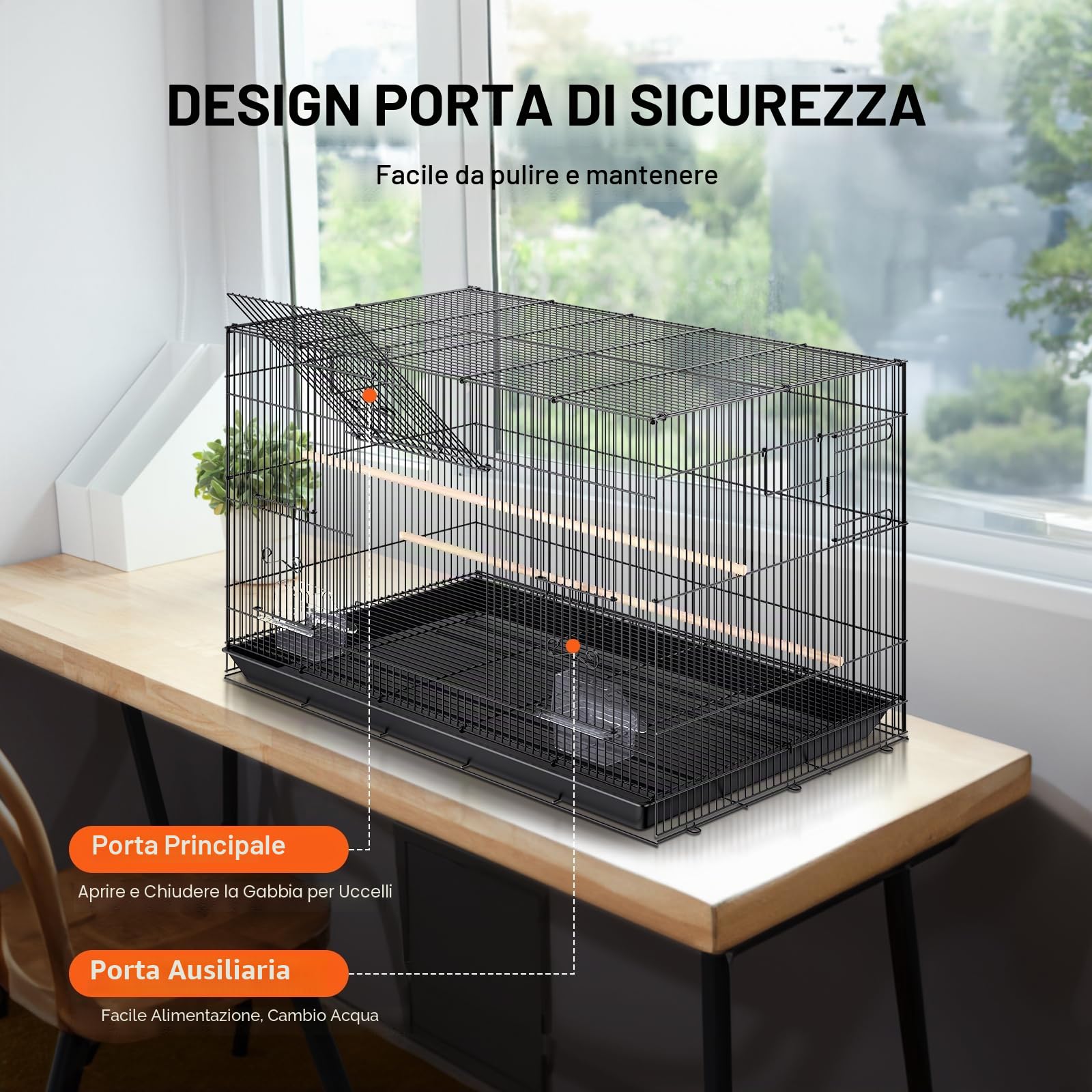 VEVOR Gabbia per Uccelli 76x46x45,5cm Voliera per Pappagalli in Acciaio al Carbonio Q195 Casetta per 2-3 Uccelli di Medie e Piccole Dimensioni con Supporto Posatoi e Vassoio, per Cacatua Parrocchetti