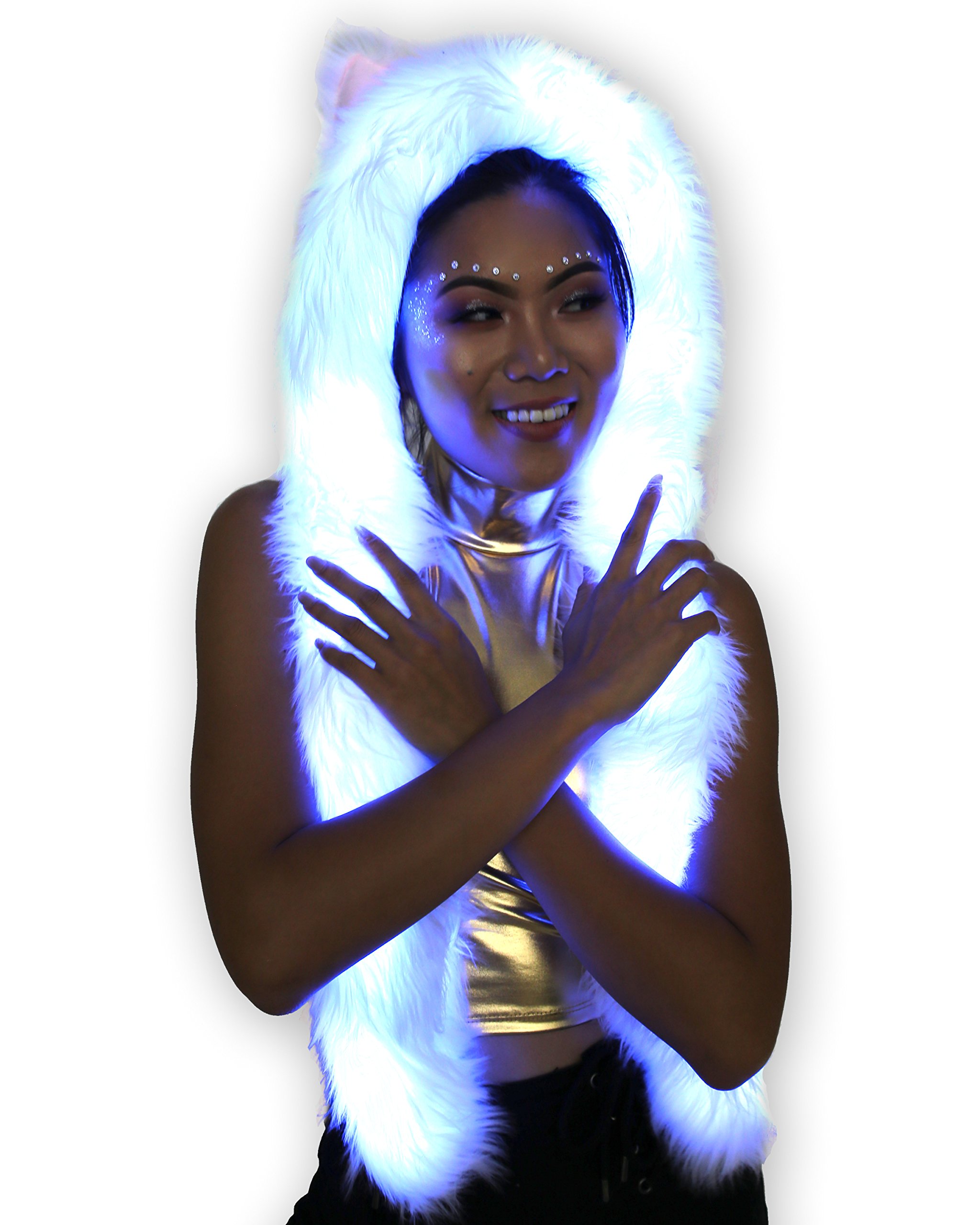 Light Up Fur Animal Hoodie - Polar Bear 