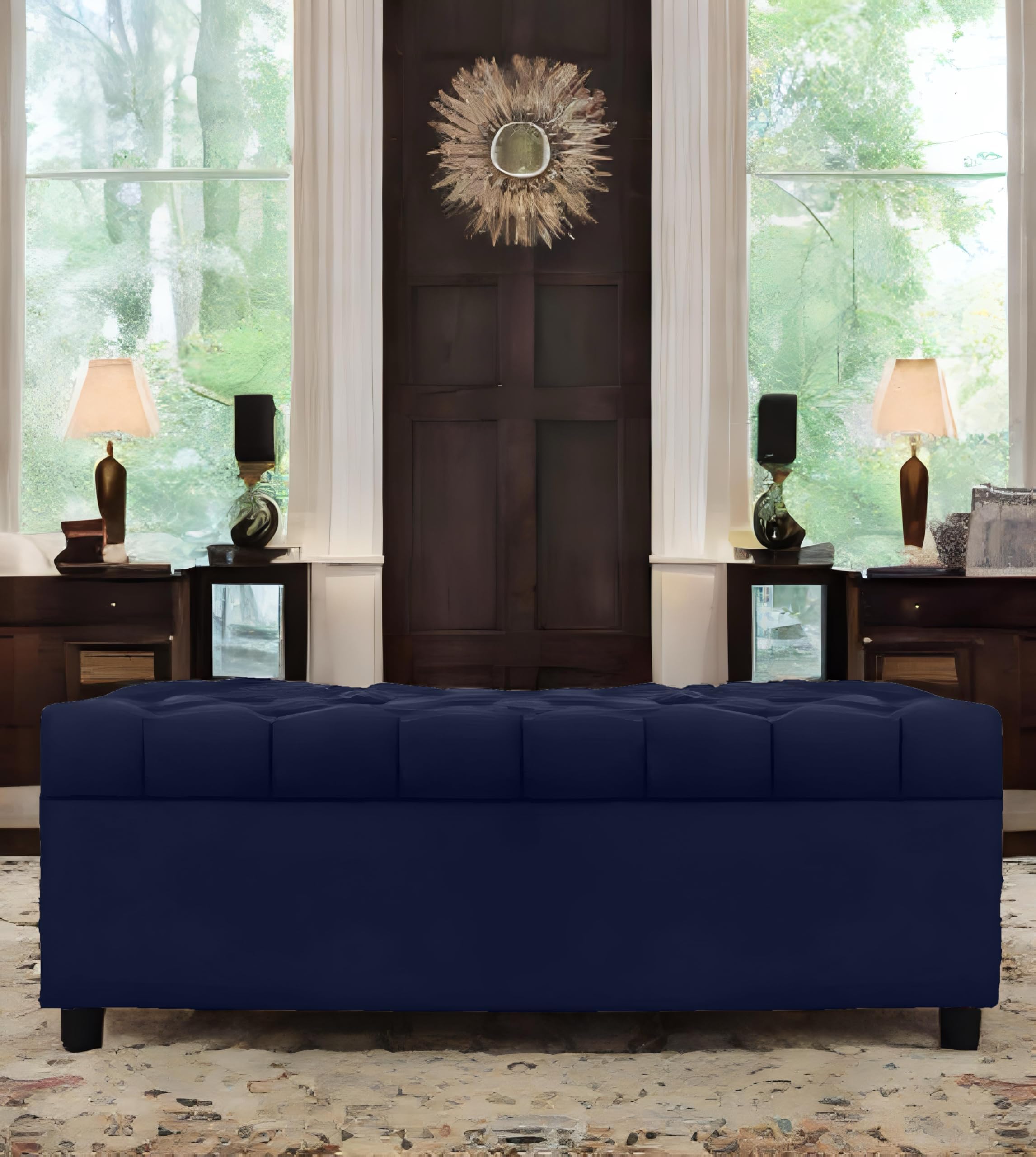 AMATA Eagle Solid Wood 2 Seater Ottoman/pouffe Royal Blue Suede Velvet Perfect for Home Living Office Room and Guests (02 Royal Blue, 2 Seater Ottoman)(3 Year Warranty)-picture-13