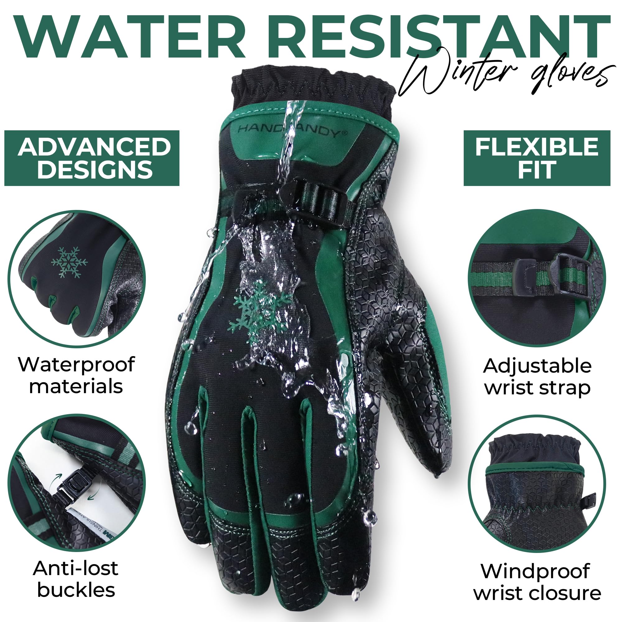 HANDLANDY Gants d'hiver isolés pour homme et femme, imperméables 3M Thinsulate pour écran tactile, le travail en plein air, la neige et le ski