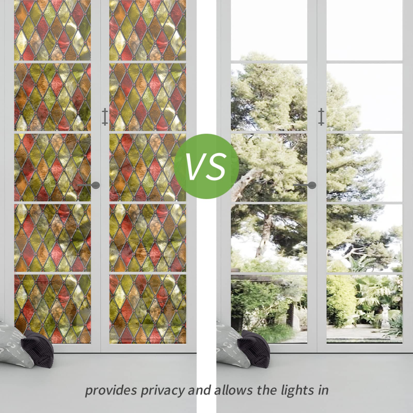Opaque window film privacy film,Selbstklebend ohne Klebstoff Fensterfolie,Decorative Anti-UV Film,farbige Raute ,Privatsphäre Schutzfolie Matt Für Bad Büro Wohnzimmer(75cmx200cm)