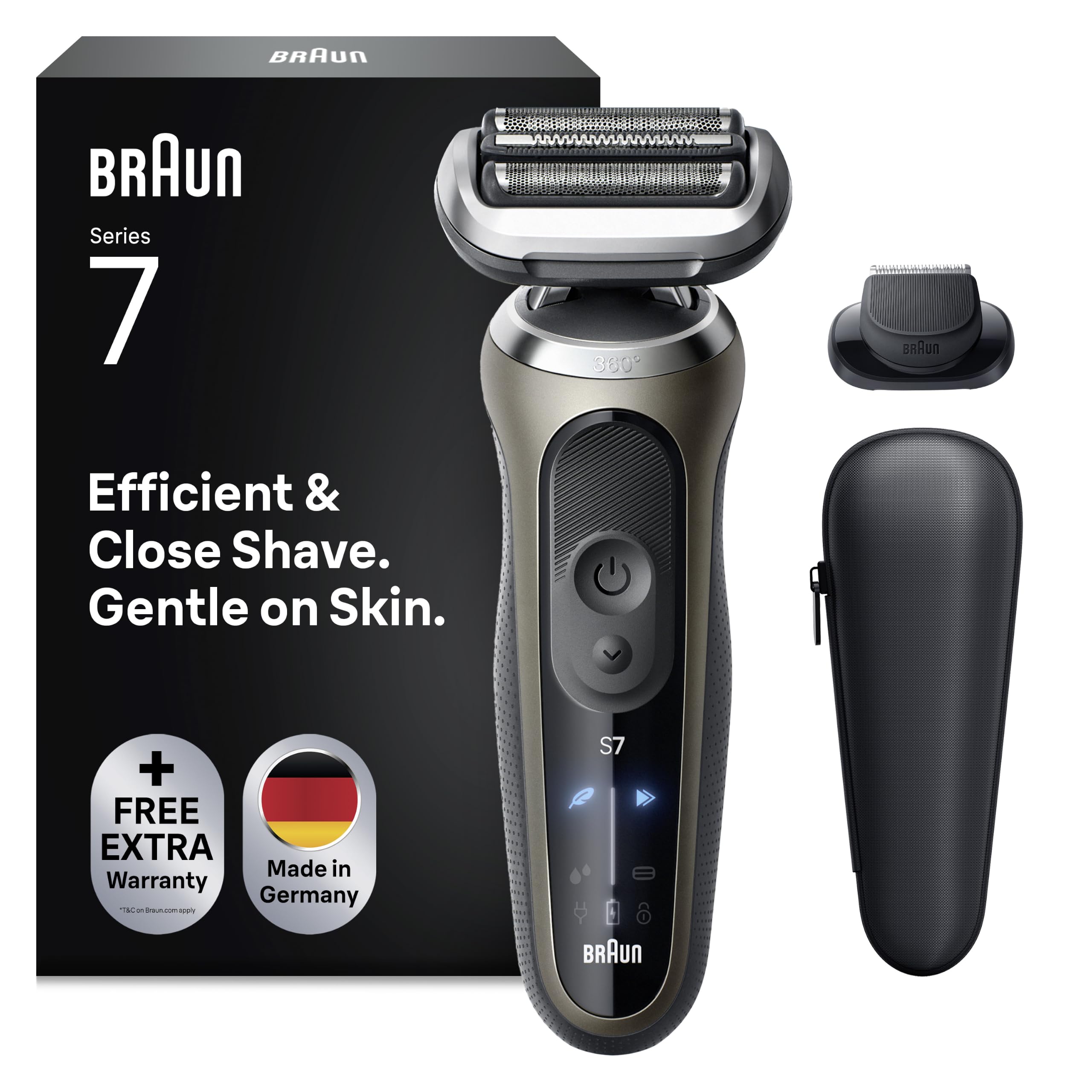 Braun Glatzen Rasierer Herren Series 7, Gold | Elektrorasierer für Nass Und Trockenrasur, Glatzenrasierer, Kopfrasierer, 60 Min Akku, Wasserdicht