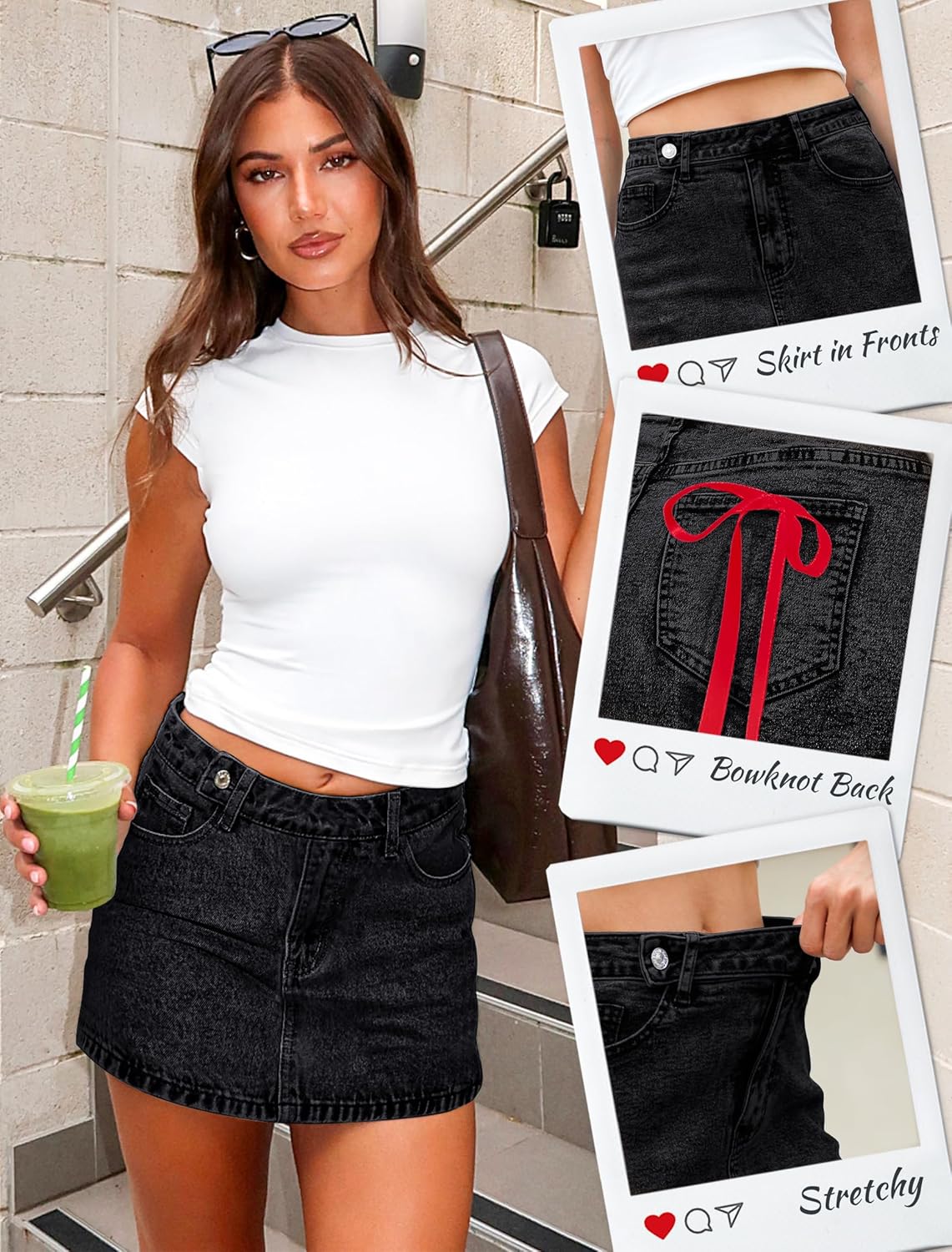 Eddoyee Denim Mini Skirt Women Jeans Skirts 5 Pockets High Waisted Y2K Stretch Cute Bows Short Jean Skirt - Image 5