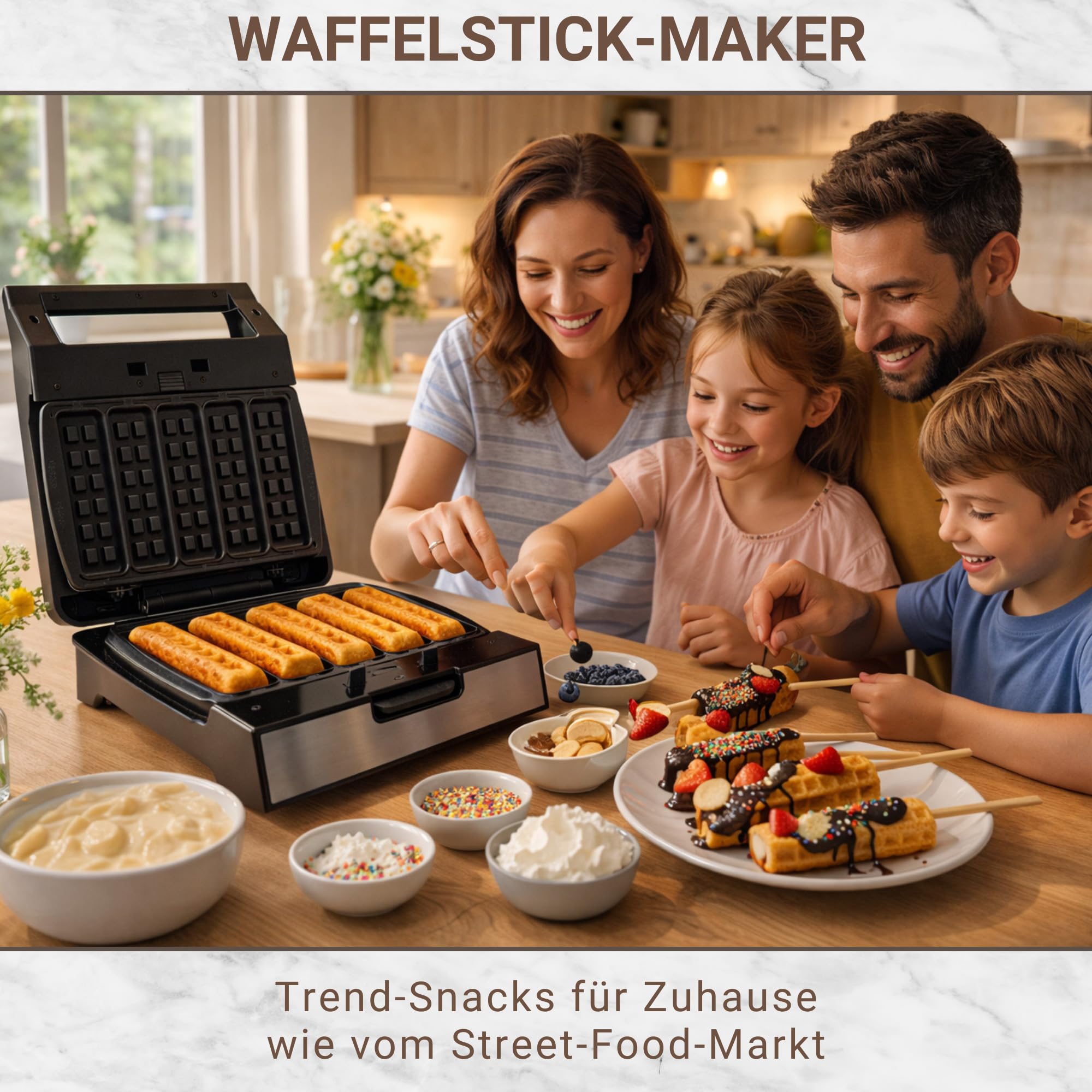 Syntrox Germany Waffeleisen Waffle Stick Maker MM-1400W mit herausnehmbaren Backplatten