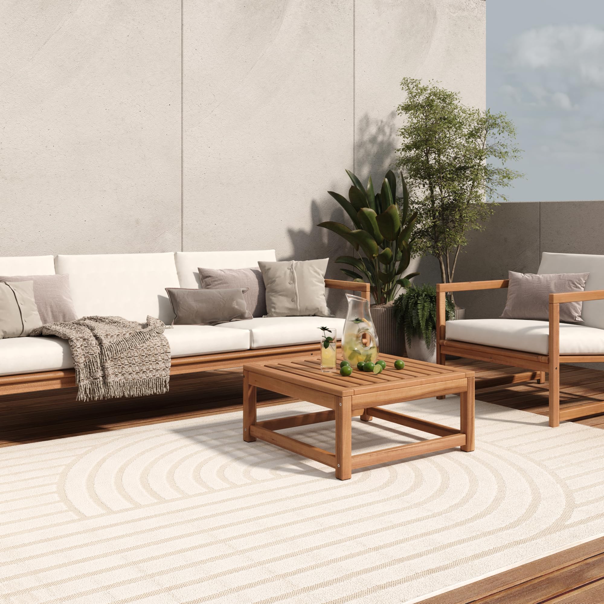 TAPISO Patio Tapis Extérieur Intérieur Terrasse Balcon Jardin d'hiver Cuisine Salon Moderne Crème Géométrique Aspect 3D Résistant aux Intempéries Oeko-TEX 160 x 220 cm