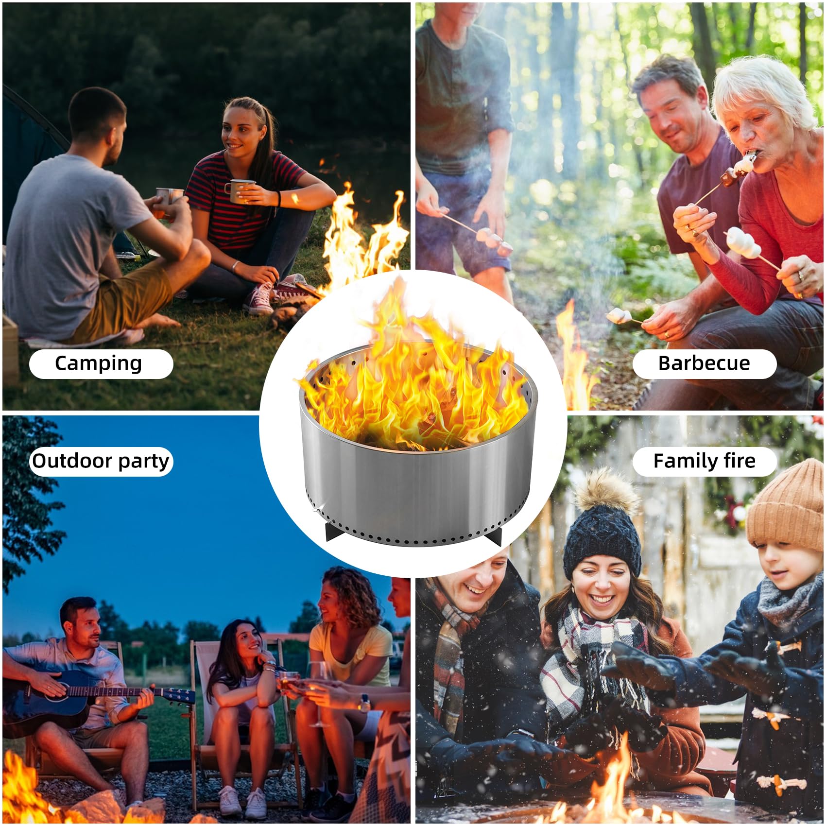Brasero Exterior sin Humo con Interruptor de Aire, Estufa de leña para Camping con Soporte extraíble y cenicero, fogata portátil para Exteriores, Estufas Individuales Elegantes y prácticas para campi