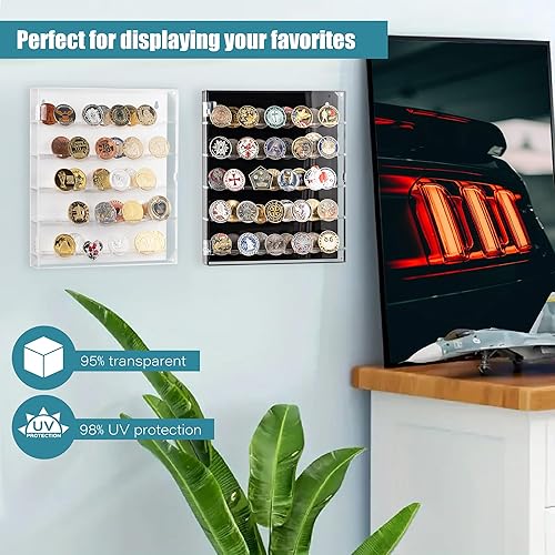 Miniatura 4 de Soporte para monedas, caja de exhibición de monedas Challenge con estantes extraíbles y puerta magnética, soporte acrílico para monedas de desafío,