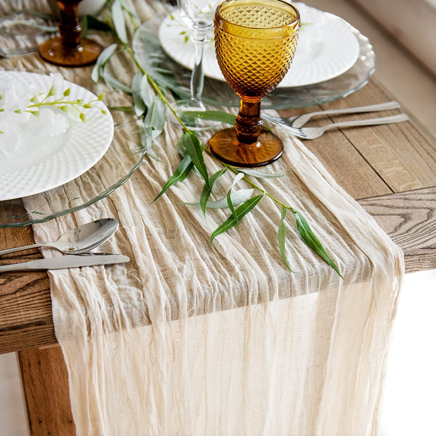 Buy YHRY 4m Cheesecloth Table Runner, Beige Wedding Table Runner, 90x400 cm Boho Gauze Table