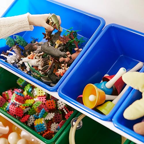 Miniatura 9 de ECR4Kids Organizador de 4 niveles con 16 contenedores, almacenamiento de juguetes, naturalprimario