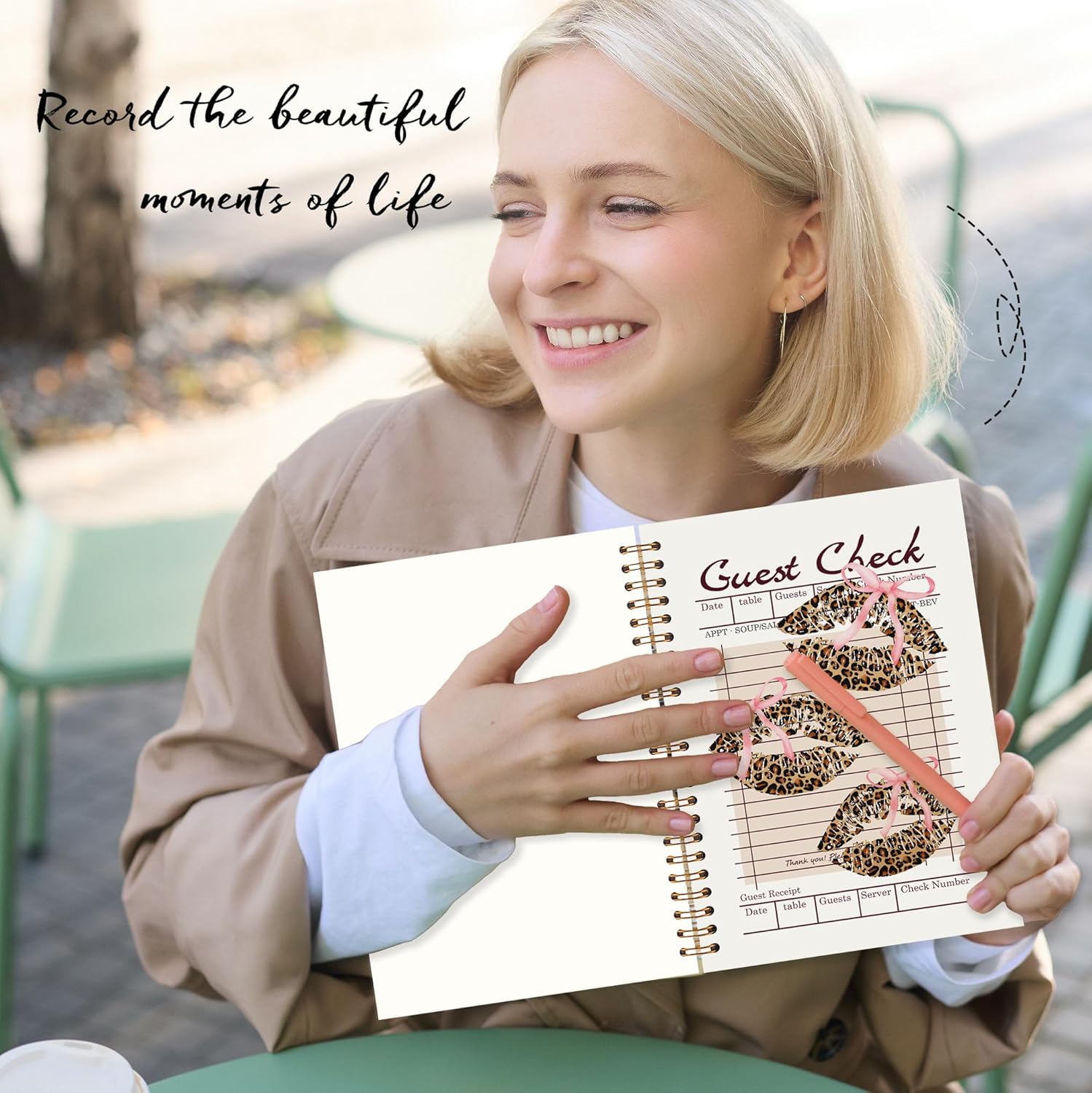 Retro Trendy Leopard Lips Spiral Notebook, Coquette Pink Bow Cheetah Print Lipstick Journal, Preppy Guest Check Leopard Lip Notebook Journal, 5.5x8.3 - Image 2