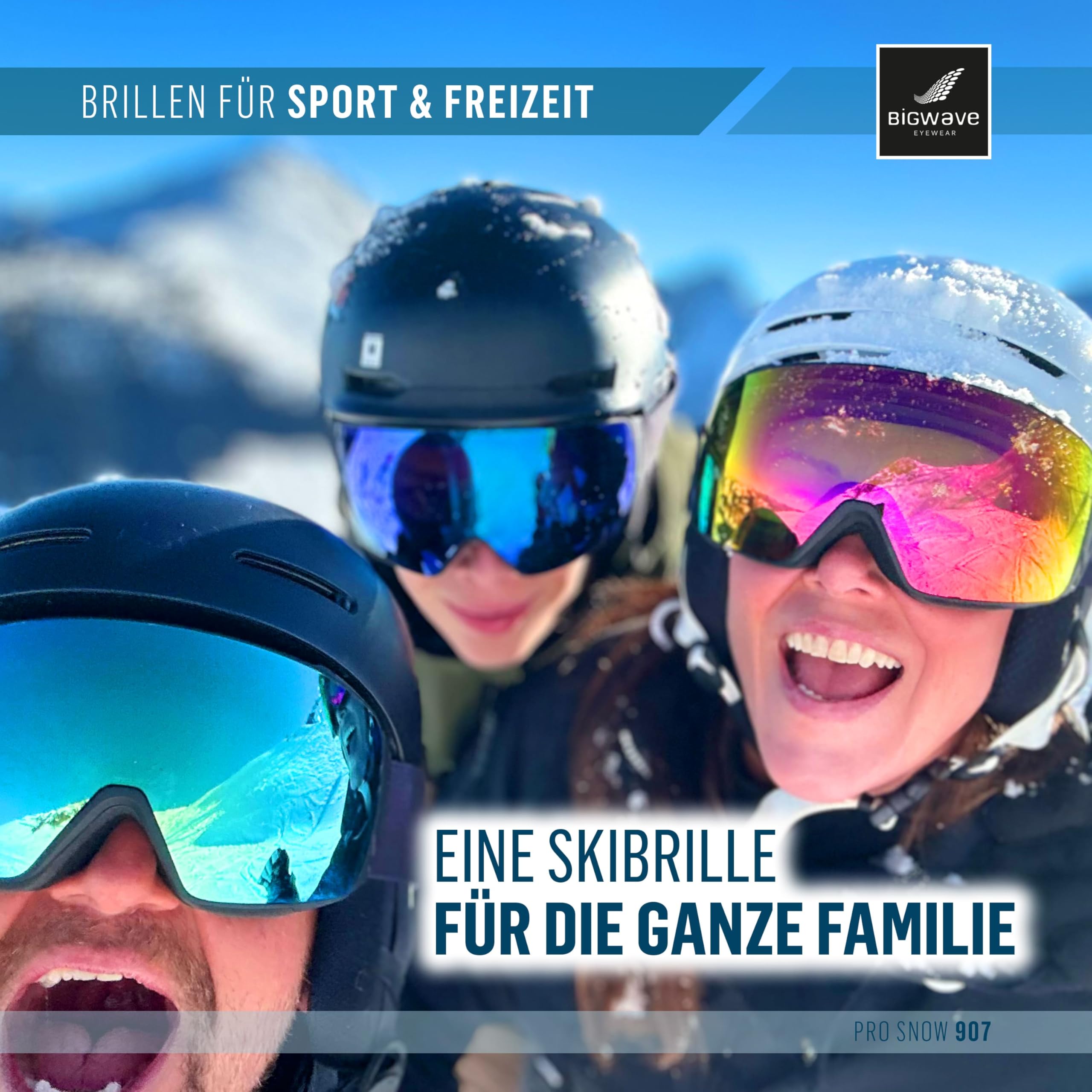 BIGWAVE Pro-Snow 907 Skibrille, Snowboardbrille im Deluxe-Set mit 2 magnetischen Wechselgläsern, UV 400, Anti-Fog, für Damen, Herren, inkl. Case, Beutel, Putztuch