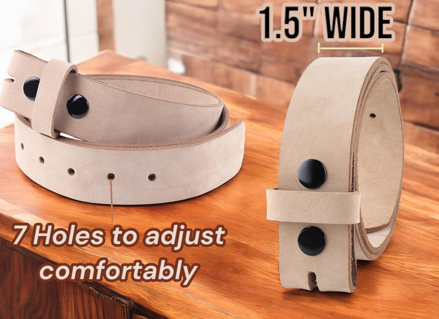 F&L CLASSIC Belt for buckle men Snap on Strap Full Grain One Piece Leather no buckle,1 1/2" Wide, USA - Image 2