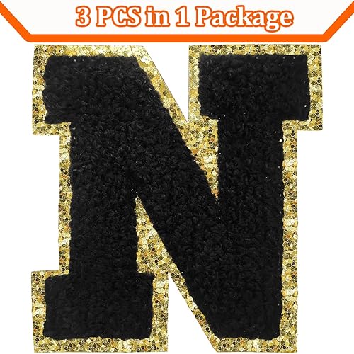 Miniatura 277 de Parches de letras termo-adhesivas de felpilla para chaquetas, parches de letras universitarias con brillantina para planchar en la letra azul A