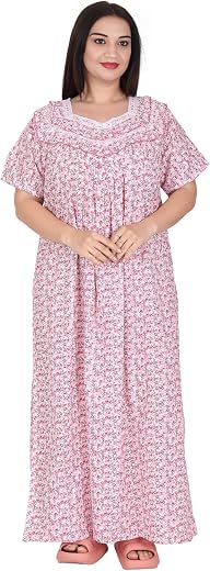 SGDP Women's Pure Cotton Night Gown| Comfortable Fit - Floral Printed Nightwear/Maxi/Nighties with Full Ankle Length| Nigh...