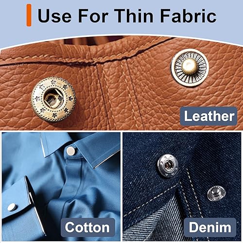 Miniatura 2 de Alritz Kits de botones a presión de cuero de 0.591 in con espaciador de martillo, 90 juegos de broches de presión de metal con 4 herramientas de