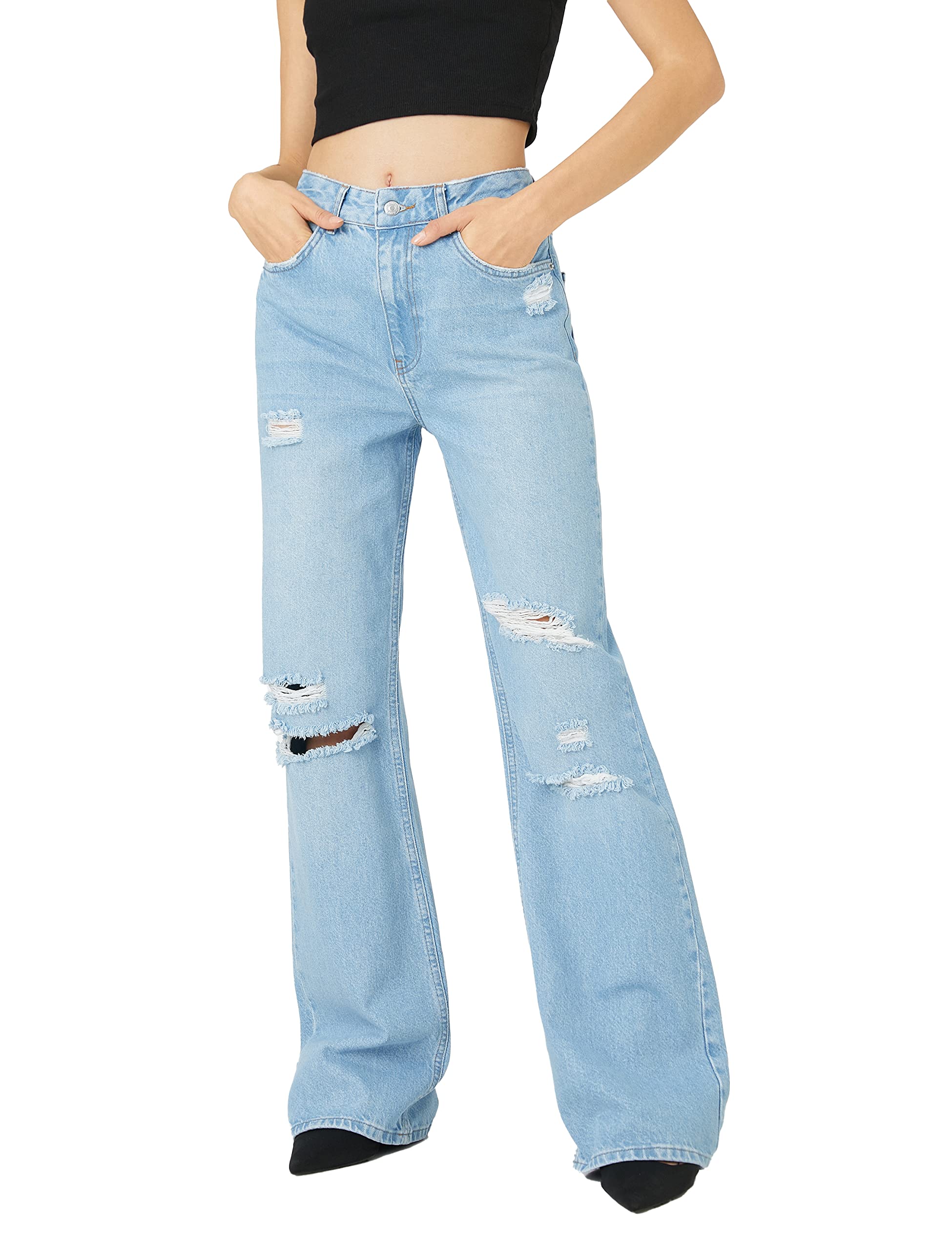 Straight Jean Kot Pantolon Rahat Kesim Yüksek Bel Geniş Paça - Bianca Jean