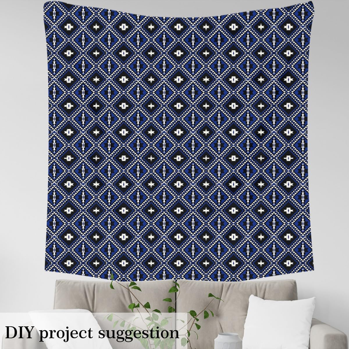 Erosebridal Bohemian Lattice Flannel Fabric by The Yard, Baroque Victorian Exotic Upholstery, Boho Chic Indoor/Not Stretchy Fabric, Vintage Aztec Decorative, Black Deep Blue, 5 Yards