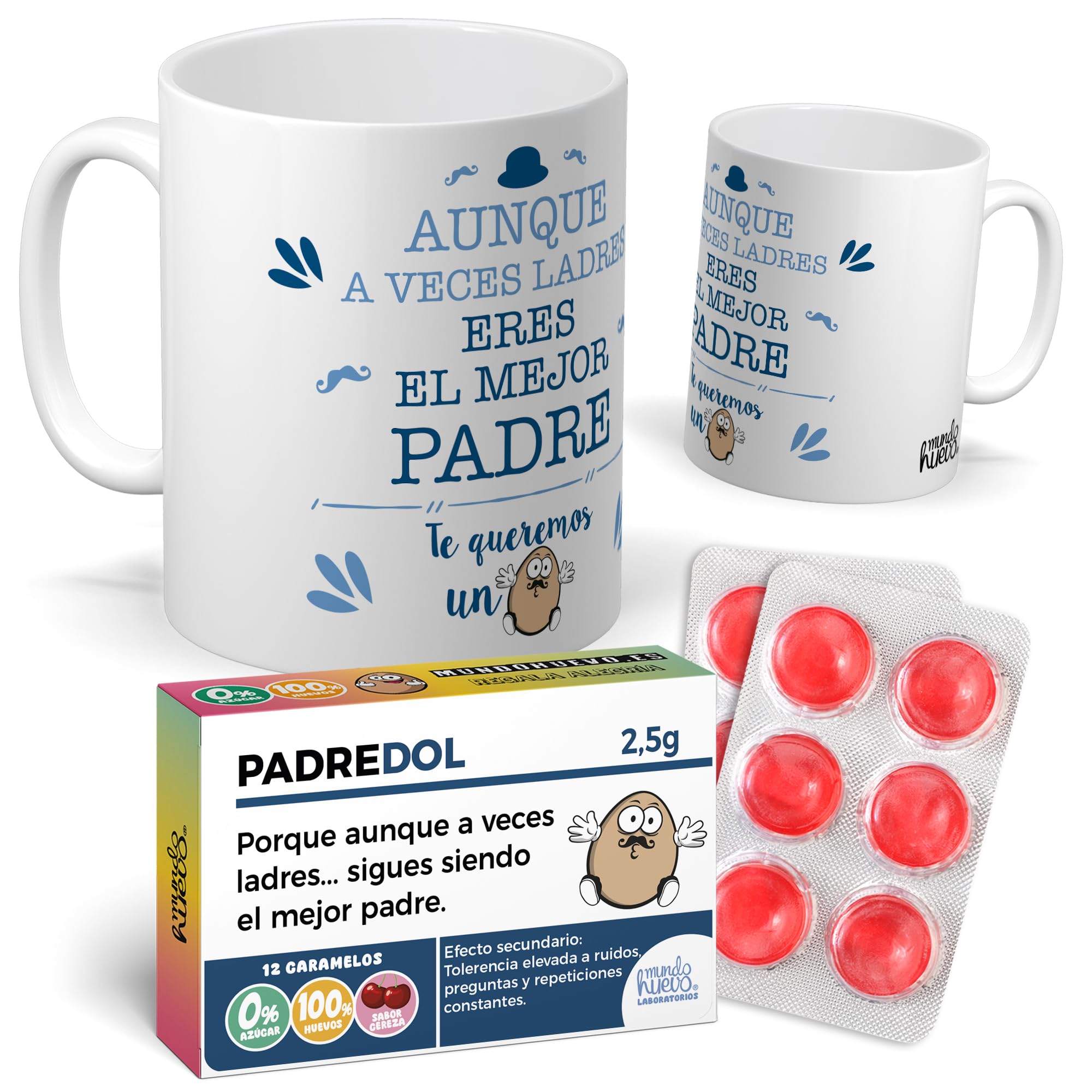 mundohuevo Taza Regalo Mamá | Taza de Cerámica + Caramelo de Mamá | Aunque a Veces ladres Eres el Mejor Padre | Detalle Original para Madres | Regalo Divertido — view 9