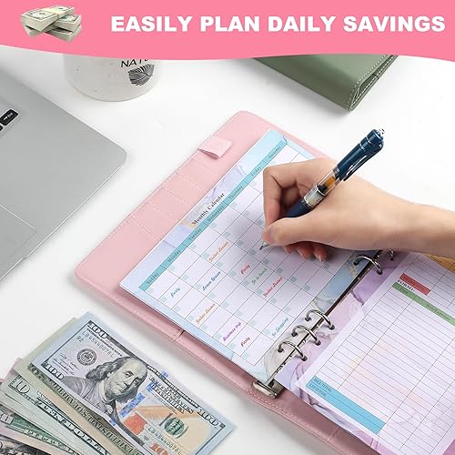 Miniatura 3 de Carpeta de desafío de 100 sobres, carpeta de presupuesto A5 para ahorrar dinero con sobres de efectivo, libro de desafíos de ahorro para ahorrar