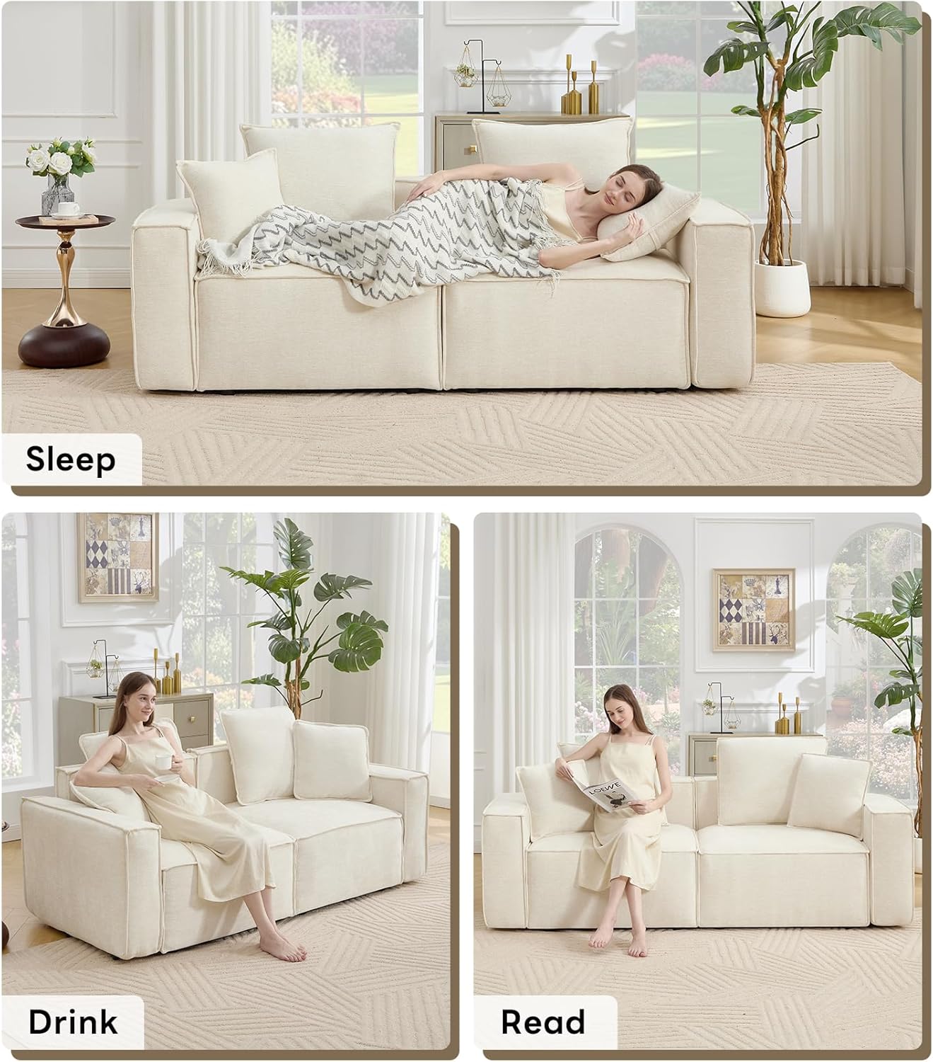 WILLOVE 78'' Modular Sectional Sofa, Chenille Cloud Couch with Wide Armrests & 4 Pillows, Deep Seat Couches for Living Room, Beige