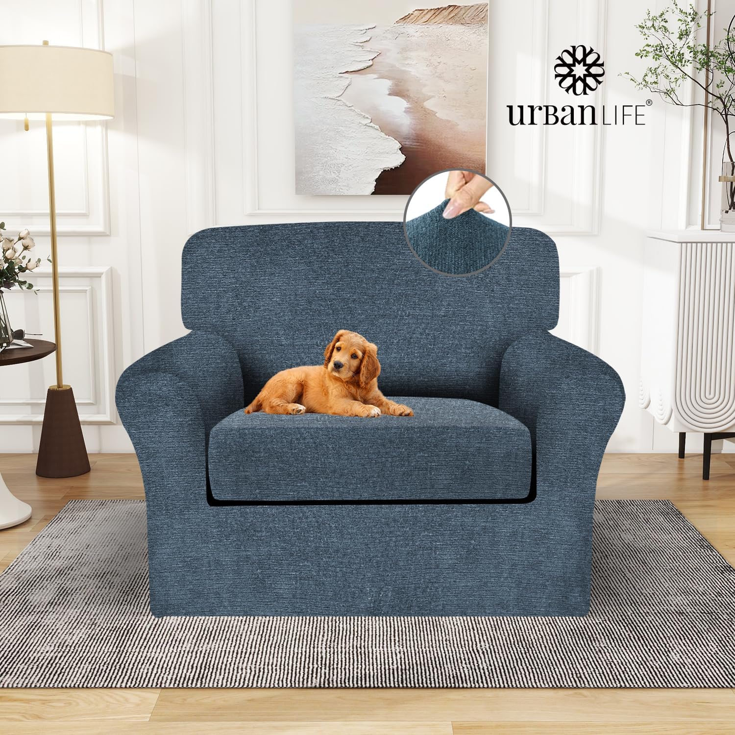 URBANLIFE Stretch Sofa Slipcover - 2-Piece Sofa Cover, Sofa Protector Couch with Soft & Breathable, Couch Covers for 1 Cushion Couch Sofa Pet Friendly, Knit Fabric - Washable (Sofa, Dusk Blue Gray)