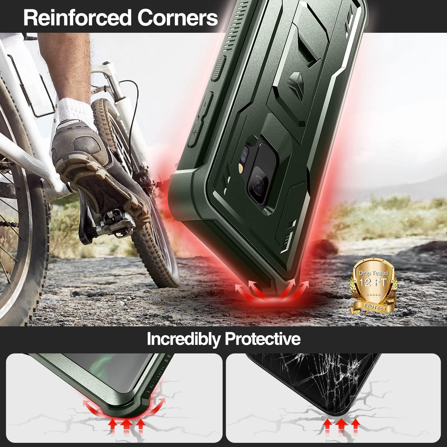 Dexnor for Samsung Galaxy S9 Case, [Built in Screen Protector and Kickstand] Heavy Duty Military Grade Protection Shockproof Protective Cover for Samsung Galaxy S9 Army Green