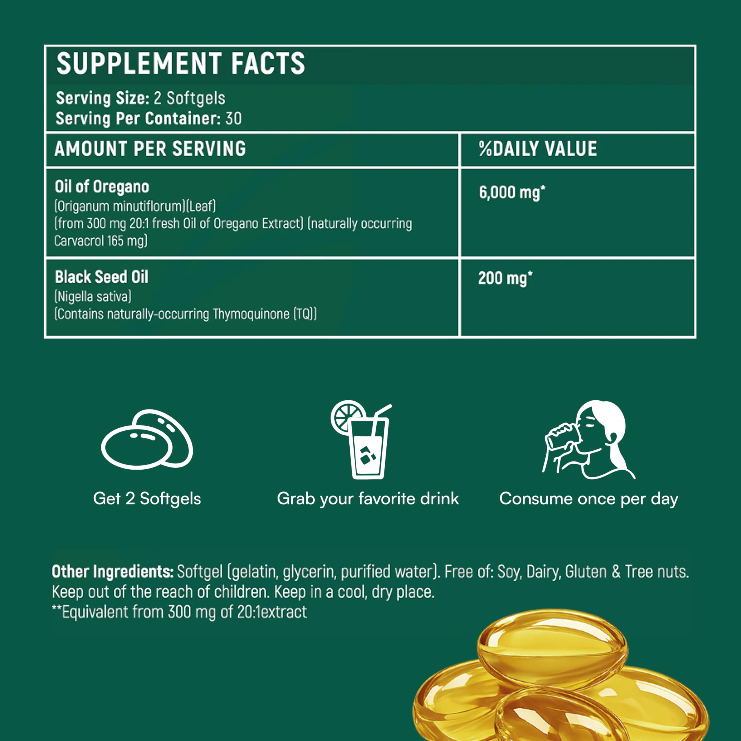 Softgels with Black Seed Oil 6000mg – Organic Oregano Oil Capsules for Immune & Digestive Support – Non-GMO, Gluten-Free Softgels – Natural Herbal Wellness Supplement