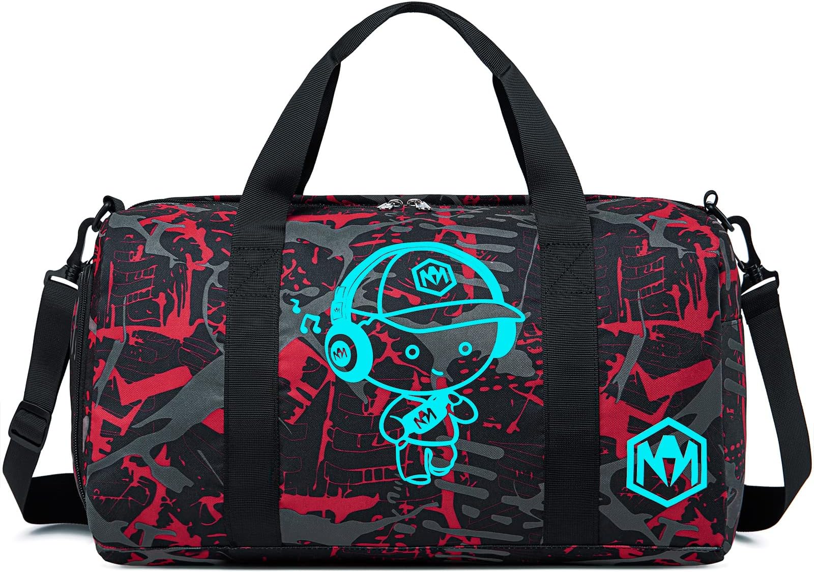 Kids Duffle Bag for Boys Water Resistant Small Gym Bag Overnight Weekender Travel Tote with Shoe Compartment and Wet Pocket, Luminous Red