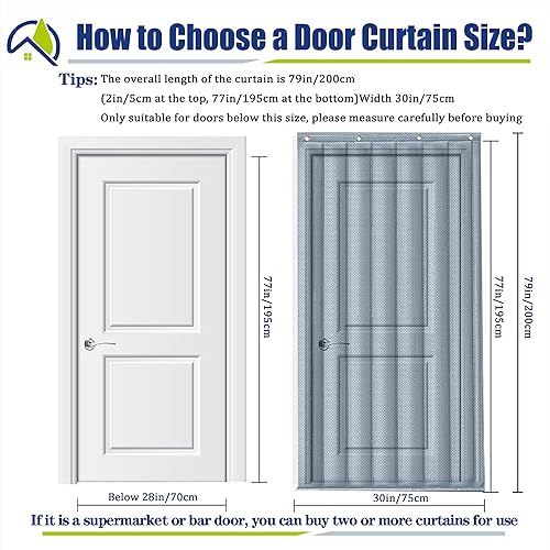 Miniatura 3 de Aogley Cortina de puerta con aislamiento térmico, 5 en 1, insonorizada, pantalla de cubierta de puerta de 83 x 34 pulgadas para puerta, puerta de