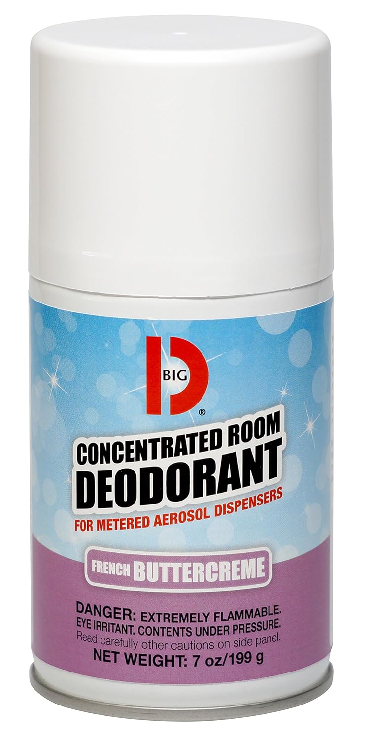 Big D Concentrated Room Deodorant for Metered Aerosol Dispensers, French Buttercreme Fragrance, 7 oz - Air freshener Ideal for restrooms, Offices, Schools, Restaurants, Hotels,Pack of 12