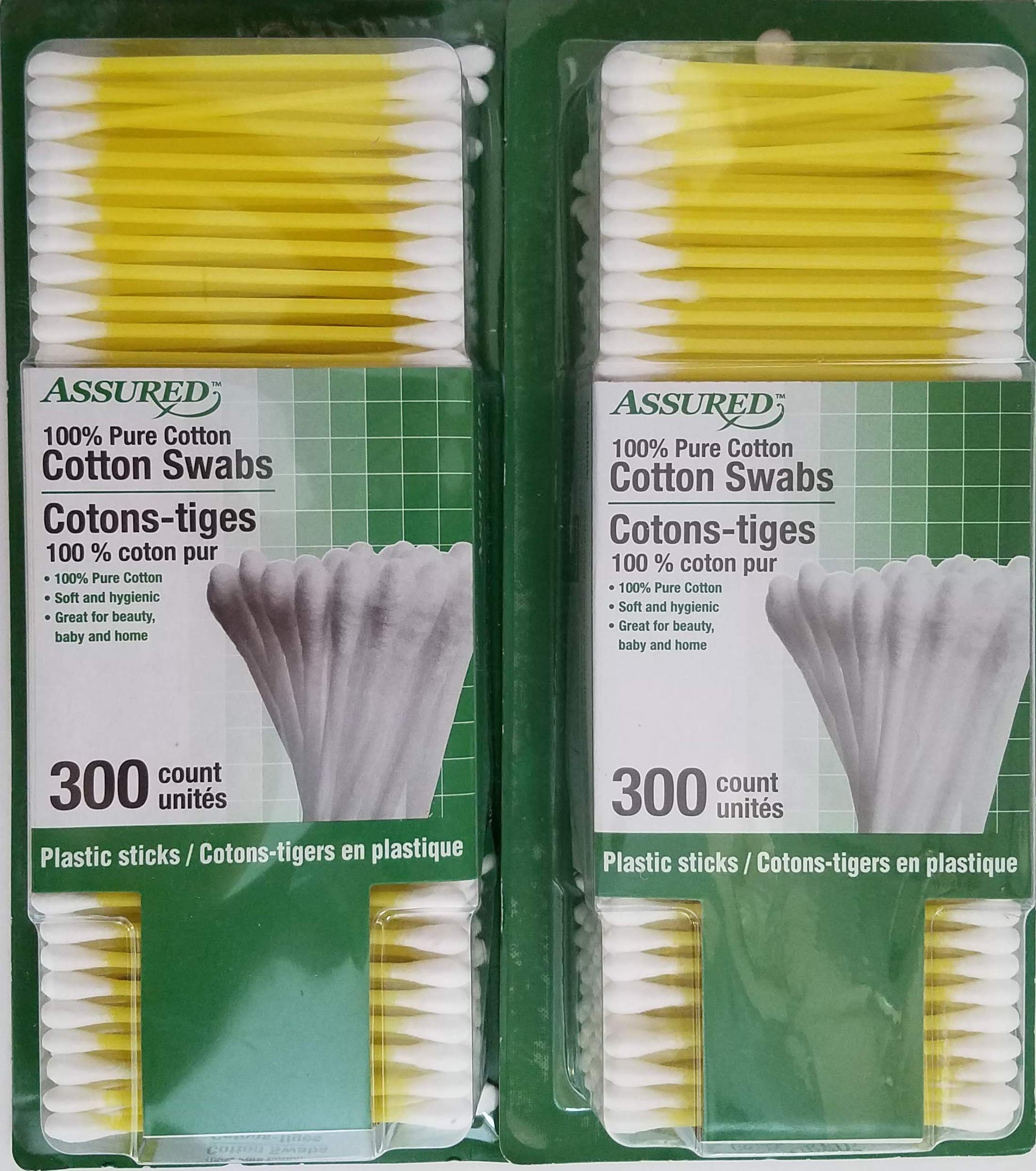 Double Tip 100 Pure Cotton Swabs 300 Tips Pk Yellow Sticks 2 Packs
