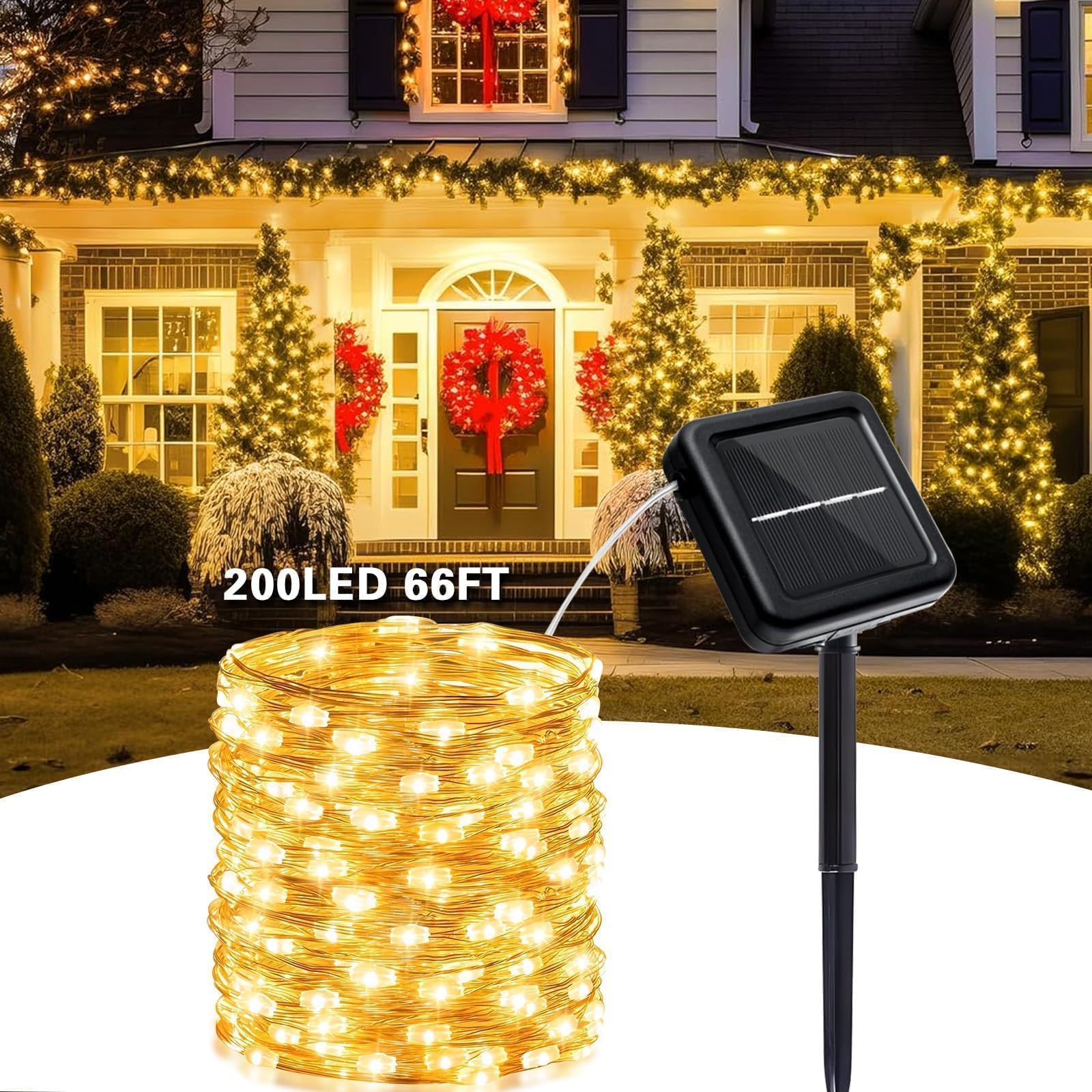 SyouHome Confezione da 4 luci solari per esterni, 800 LED extra lunghe 60 m, 8 modalità e impermeabili IP65, luci scintillanti per giardino, Natale, balcone, albero, festa di nozze (calda)