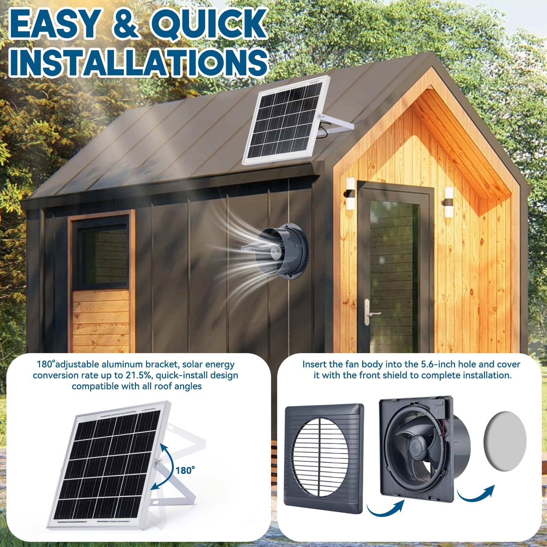 Solarny wentylator wyciągowy z panelem słonecznym 25 W, 15 cm, zasilany energią słoneczną, do kurników, szklarni i szopy, wentylator wentylacyjny 385 CFM, z zaworem zwrotnym, ciche