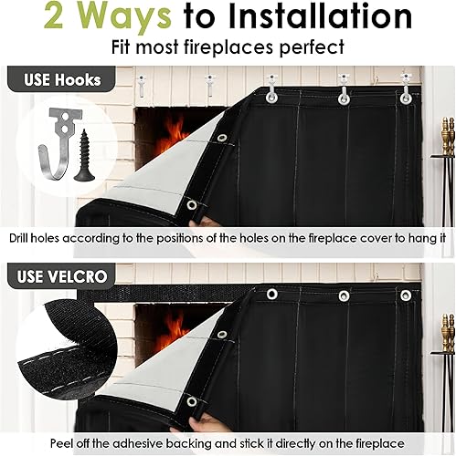 Miniatura 3 de Funda para chimenea interior de chimenea, manta ignífuga para pérdida de calor, tapón de chimenea con velcro y ganchos, ahorra energía, 39 pulgadas